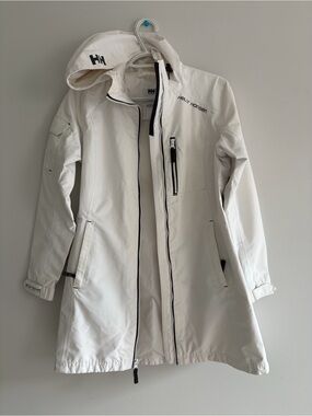 Helly Hansen White Hooded Waterproof Trench Coat